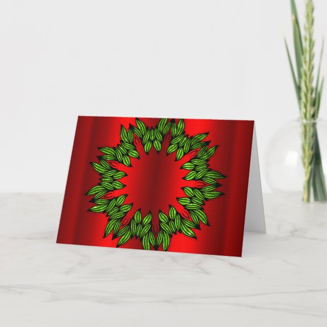 Grön krans på röd jul kort (Framsida)