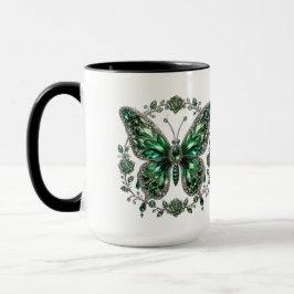 Grön kristallfjäril | Blommig ram Mugg