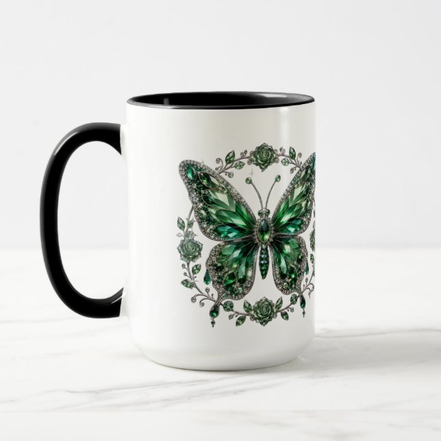 Grön kristallfjäril | Blommig ram Mugg (Vänster)