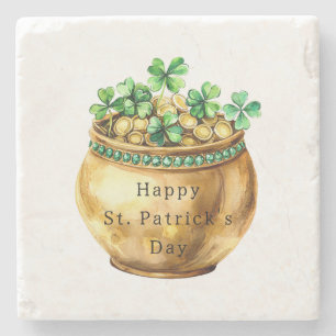 Grön kruka av guld Shamrocks St. Patrick's Day Stenunderlägg