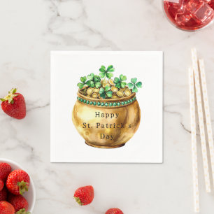 Grön kruka med guld Shamrocks St. Patrick's Day Pappersservett