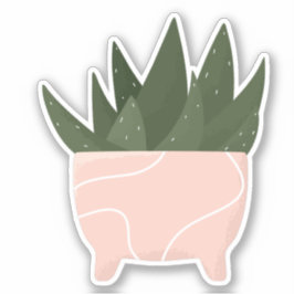 Grön krukväxt i rosa kruka genomskinlig dekal