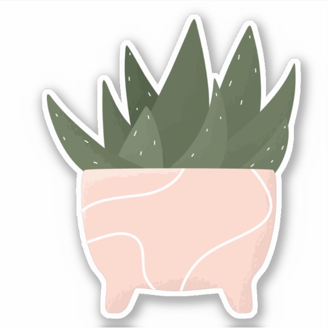 Grön krukväxt i rosa kruka genomskinlig dekal (Framsida)