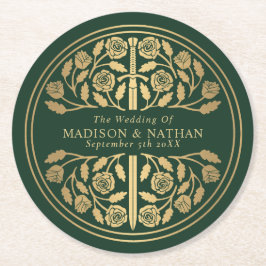 Grön kunglig medeltida svärdsbröllop underlägg papper rund