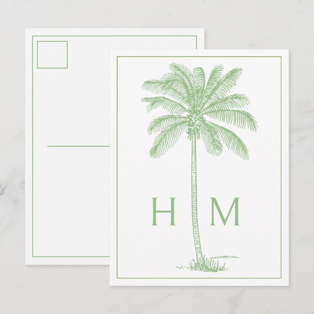 Grön kustpalmettopalm monogram vykort (Fram/baksida)