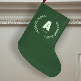 Grön lagerkrans Bokstav A Monogram  Stor Julstrumpa