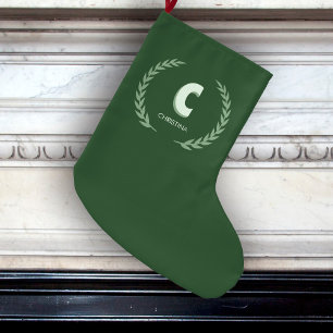 Grön lagerkrans Bokstav C Monogram Stor Julstrumpa
