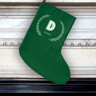 Grön lagerkrans Bokstav D Monogram Stor Julstrumpa
