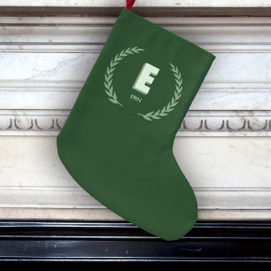Grön lagerkrans Bokstav E monogram Stor Julstrumpa