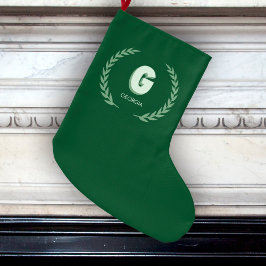 Grön lagerkrans Bokstav G monogram  Stor Julstrumpa