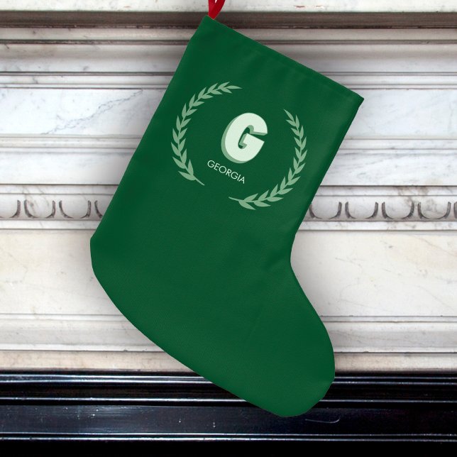 Grön lagerkrans Bokstav G monogram  Stor Julstrumpa (Skapare uppladdad)