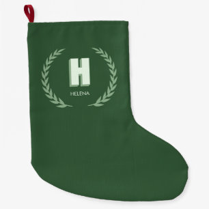 Grön lagerkrans Bokstav H monogram Stor Julstrumpa