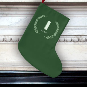 Grön lagerkrans Bokstav I Monogram Stor Julstrumpa