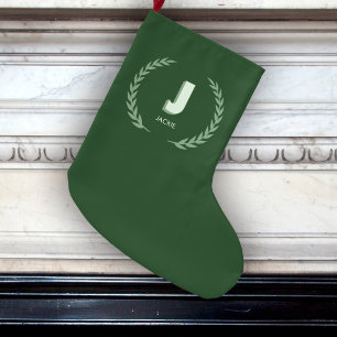 Grön lagerkrans Bokstav J monogram Stor Julstrumpa