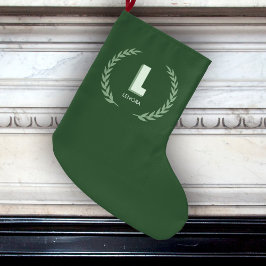Grön lagerkrans Bokstav L Monogram  Stor Julstrumpa