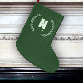 Grön lagerkrans Bokstav N Monogram  Stor Julstrumpa