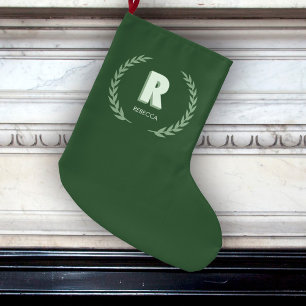 Grön lagerkrans Bokstav R Monogram Stor Julstrumpa