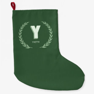 Grön lagerkrans Bokstav Y Monogram Stor Julstrumpa