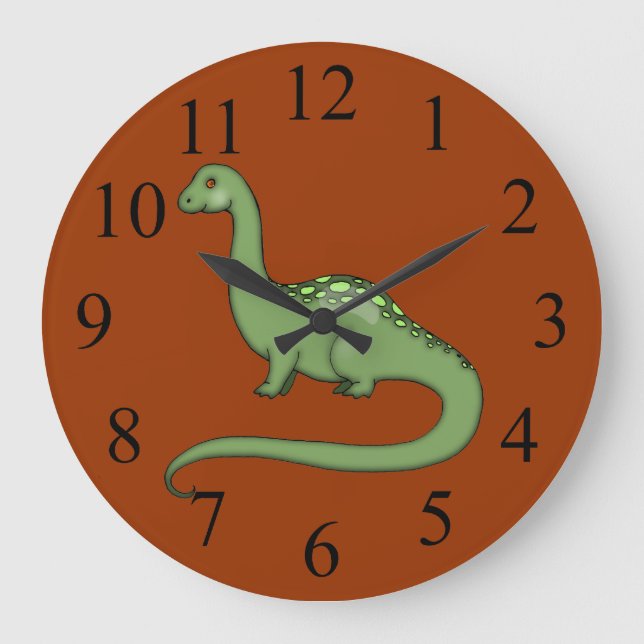 Grön långhalsad dinosaurie barn väggur (Framsida)
