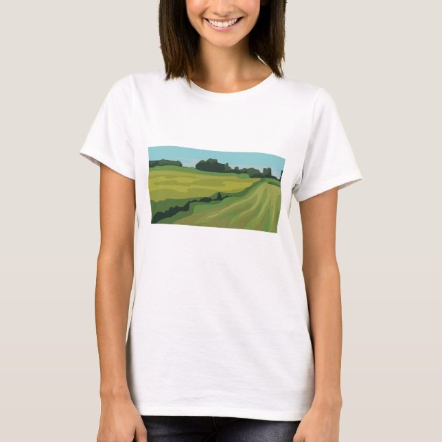 Grön lantlig landskapsbild t shirt (Framsida)