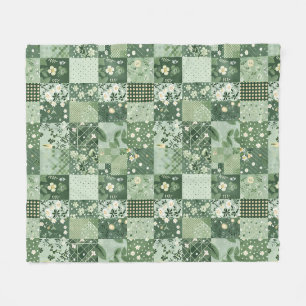 Grön lapptäcke Patchwork Gingham Cottagecore Blomm Fleecefilt