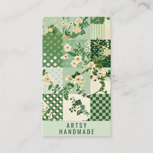 Grön lapptäcke patchwork handgjord klänning visitkort