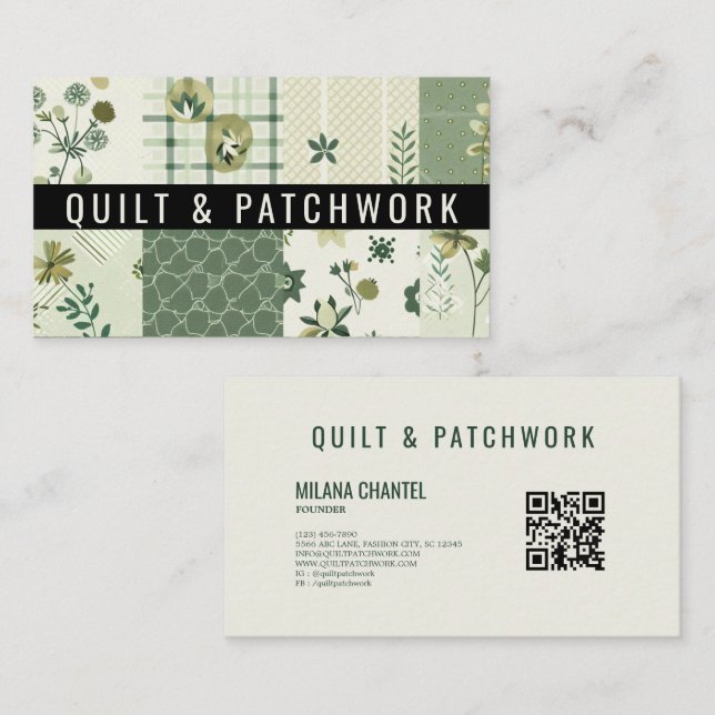 Grön lapptäcke patchwork handgjorda kläder  visitkort (Fram/baksida)