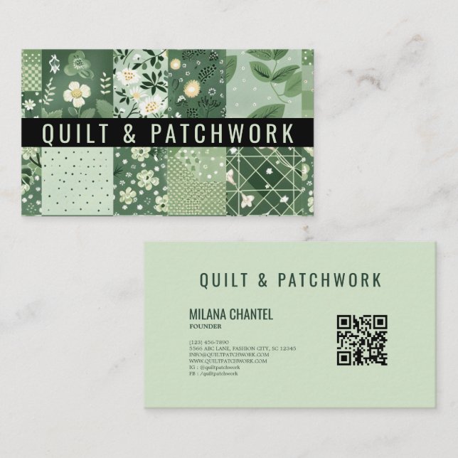Grön lapptäcke patchwork handgjorda kläder  visitkort (Fram/baksida)