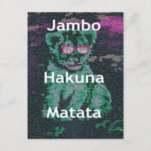 Grön Lejon med Rosa Glasögon "Hakuna Matata" Konst Vykort