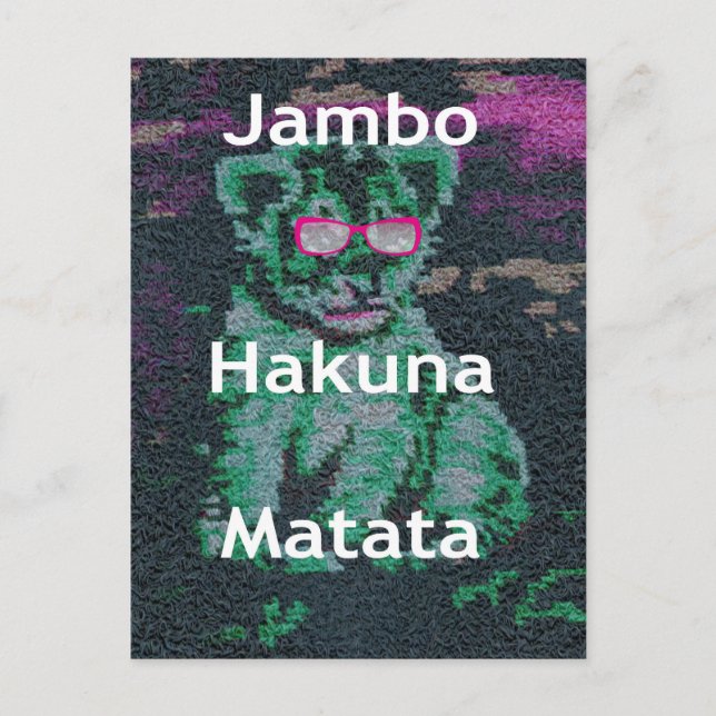 Grön Lejon med Rosa Glasögon "Hakuna Matata" Konst Vykort (Framsida)