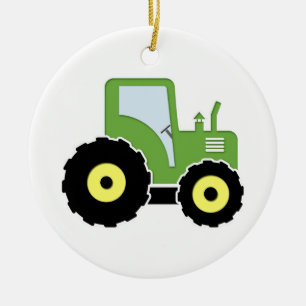 Grön leksaktraktor julgransprydnad keramik