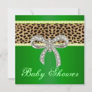 Grön Leopard Diamantbåge Baby Shower Inbjudan