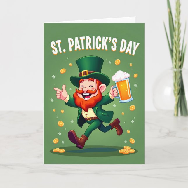 Grön Leprechaun-festkort Kort (Framsida)