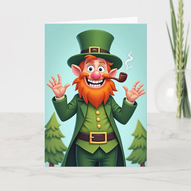 Grön Leprechaun Irländskt Lyckokort Kort (Framsida)