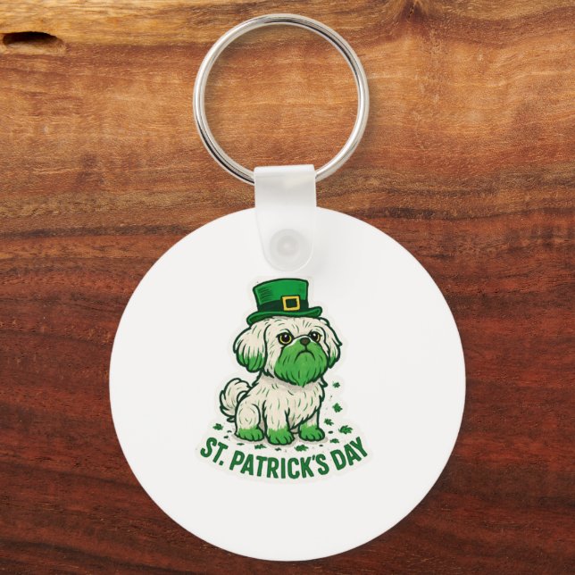 Grön Leprechaun Shih Tzu St.Patrick's Day Nyckelring (Baksida)