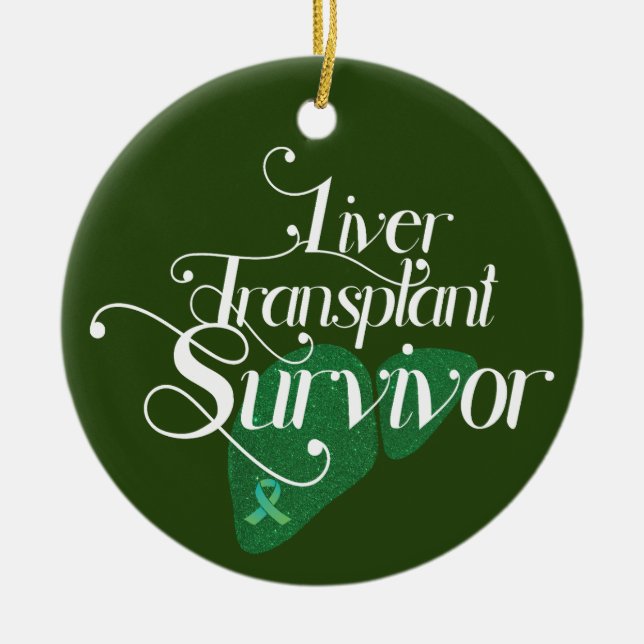 Grön levertransplantationsöverlevare anpassningsba julgransprydnad keramik (Framsidan)