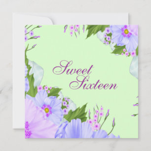 Grön Lila & Blå Blomma Födelsedagsinbjudan Inbjudningar