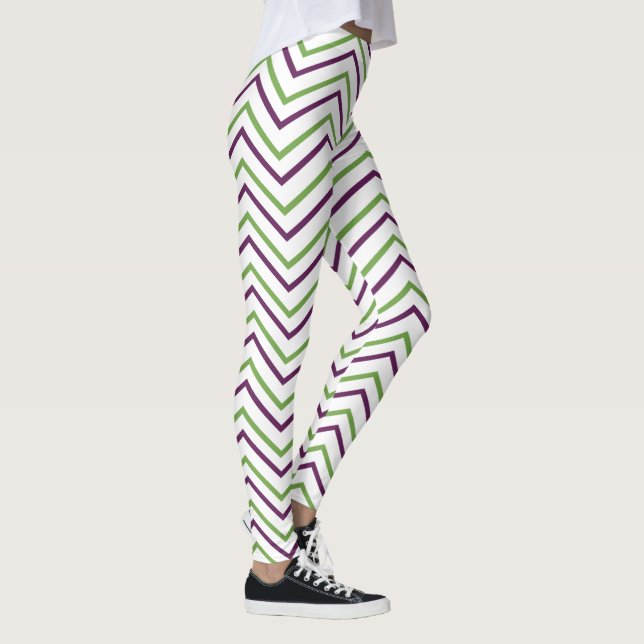 Grön Lila Chevron Randig  Leggings (Höger)