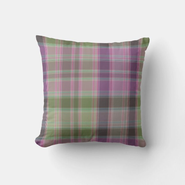 Grön, lila klassisk tartan kudde (Framsida)