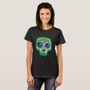 Grön & Lila Nyckfull Lysande Sockerskalle T Shirt