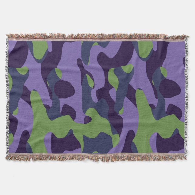 Grön Lila och Blå Camouflage abstrakt Filt (Framsidan)