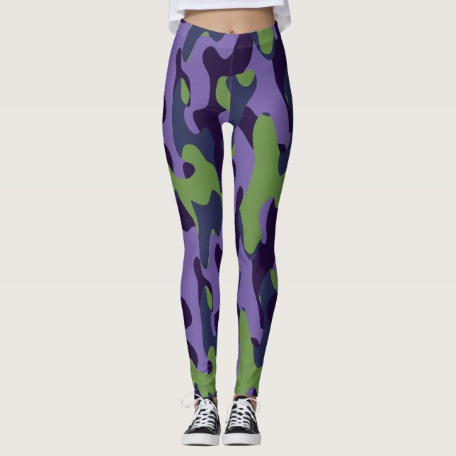Grön lila och blå kamouflage abstrakt leggings (Framsida)