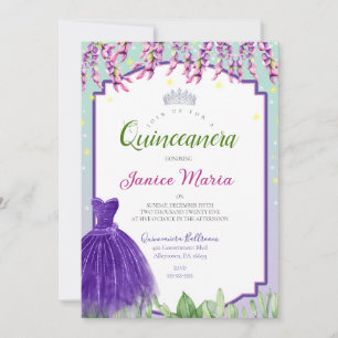 Grön lila och rosa Quinceañera-inbjudan Inbjudningar