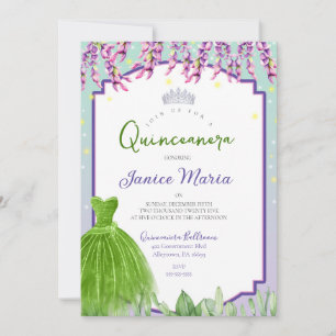 Grön lila och rosa Quinceañera-inbjudan Inbjudningar