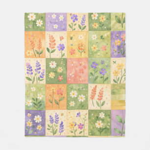 Grön Lila Quilt Patchwork Pastell Blommig Vintage Fleecefilt