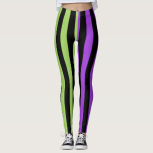 Grön Lila & Svart Halloween-randig Leggings