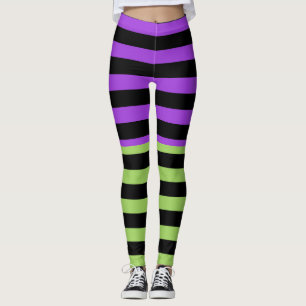 Grön Lila & Svart Halloween-randig Leggings
