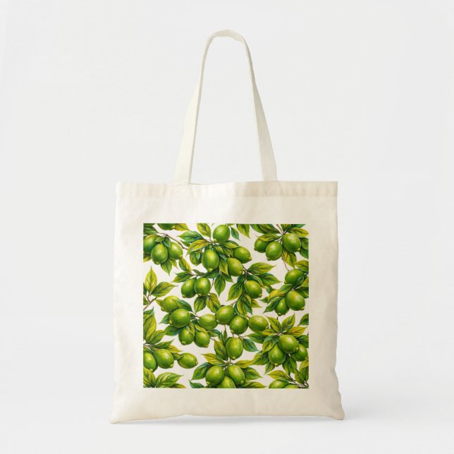 Grön Lime Citrus Botanisk Mönster Tygkasse (Framsidan)