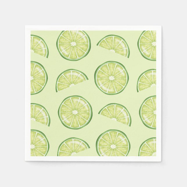 Grön Lime Citrus Frukt Skivor Illustrerad Mönster Pappersservett (Framsidan)