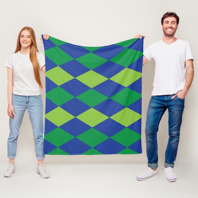 Grön Lime Grön Diamantrutig Mönster Fleecefilt (På plats)